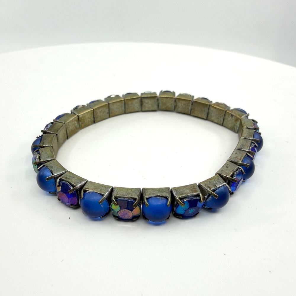 Blue Crystal Stretch Bracelet Beaded Rhinestone Boho Stretchy Bangle Layering